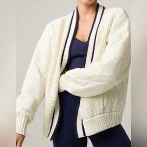 Offline by Aerie Quilted Knit Cardigan Puffer Cream Navy Oversized Sweater Cozy